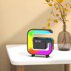G3 MINI RGB Bluetooth Speaker with Alarm Clock & 15W Fast Wireless Charging Stand – Enjoy music, colorful lights, and quick charging for iPhone & Samsung in one stylish device..png